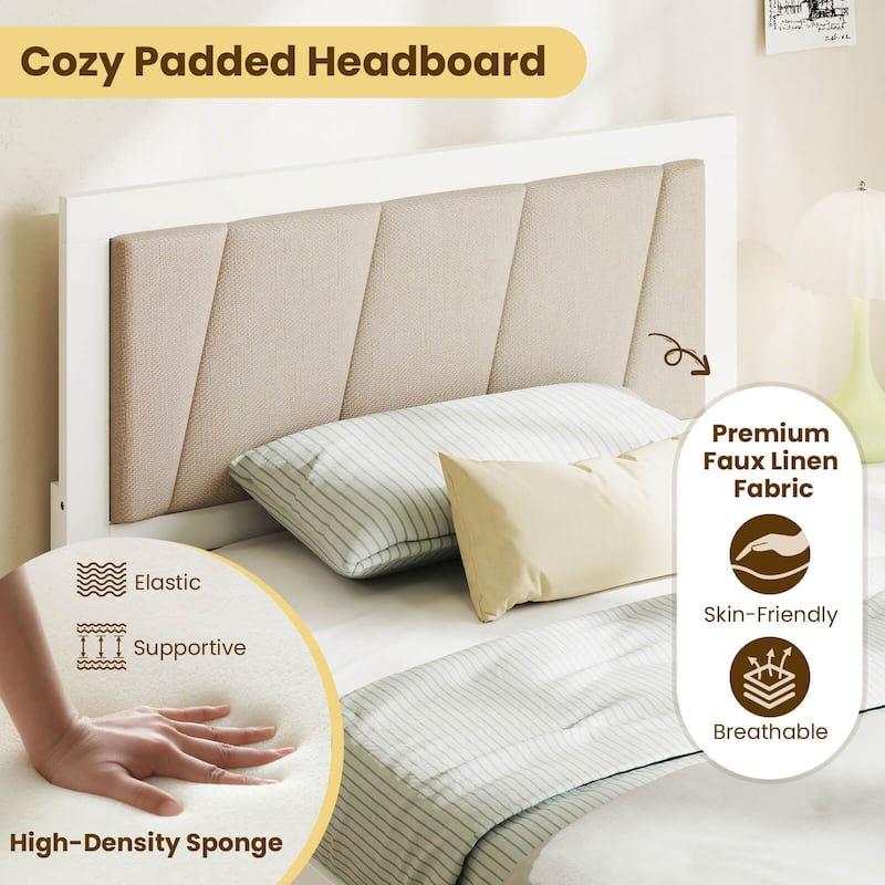 Costway Twin Size Bed Frame with 2 Storage Drawers Upholstered