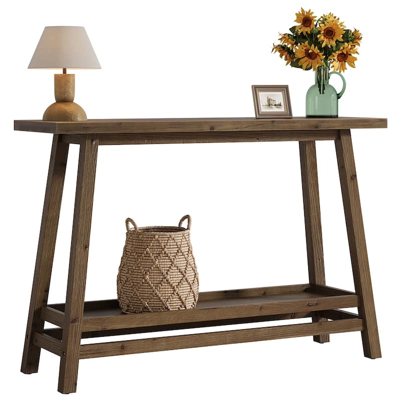 Solid Wood Console Table, 2-Shelf Entryway Table with Storage, Behind Couch Sofa Table Hallway Foyer Accent Table