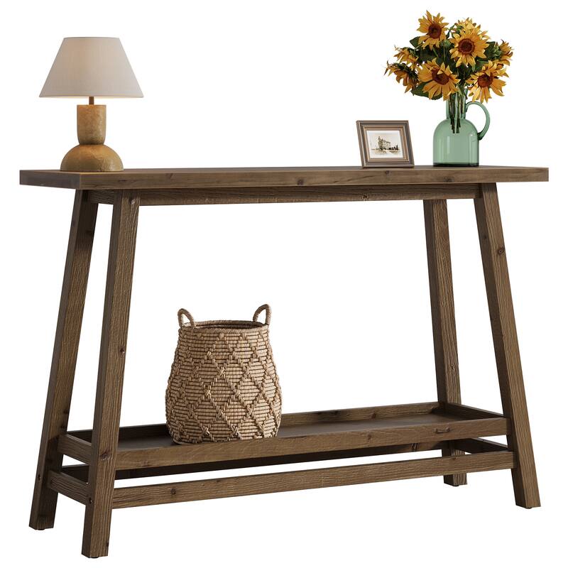Solid Wood Entryway Table, Console Table with Storage Shelves, Behind Couch Sofa Table Hallway Foyer Accent Side Table