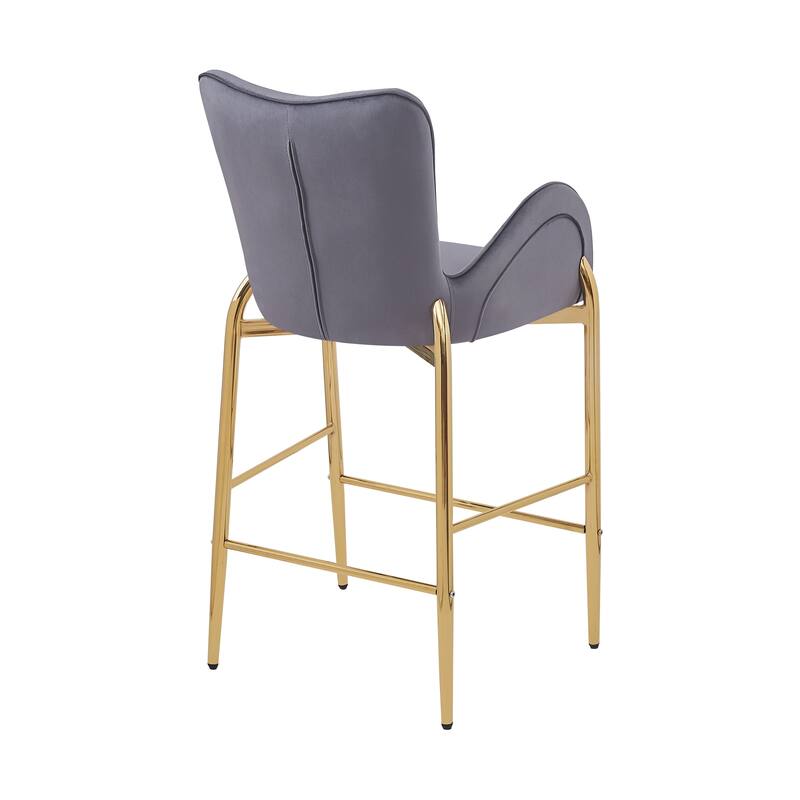Velvet Bar Stools Set of 2, Counter Height Low Back Arm Chairs with Metal Legs, Kitchen Island Stools with Footrests