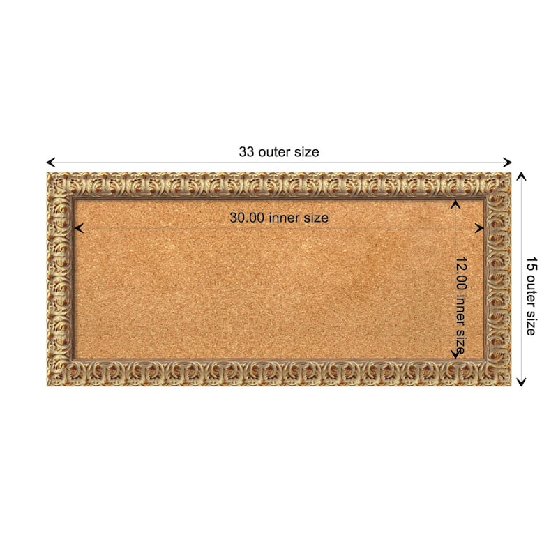 Florentine Wood Framed Natural Corkboard Bulletin Board - Board Size 30x12