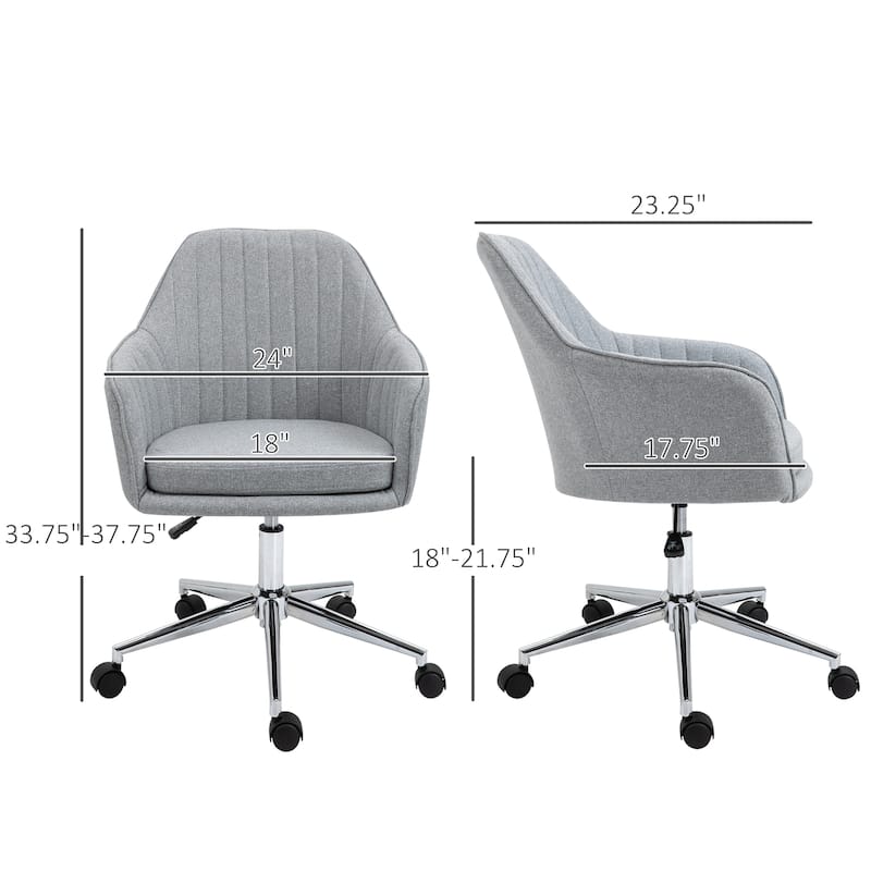 Adjustable Swivel Tub Design Office Chair with Thick Padded Linen Seat and Smooth Rolling Wheels