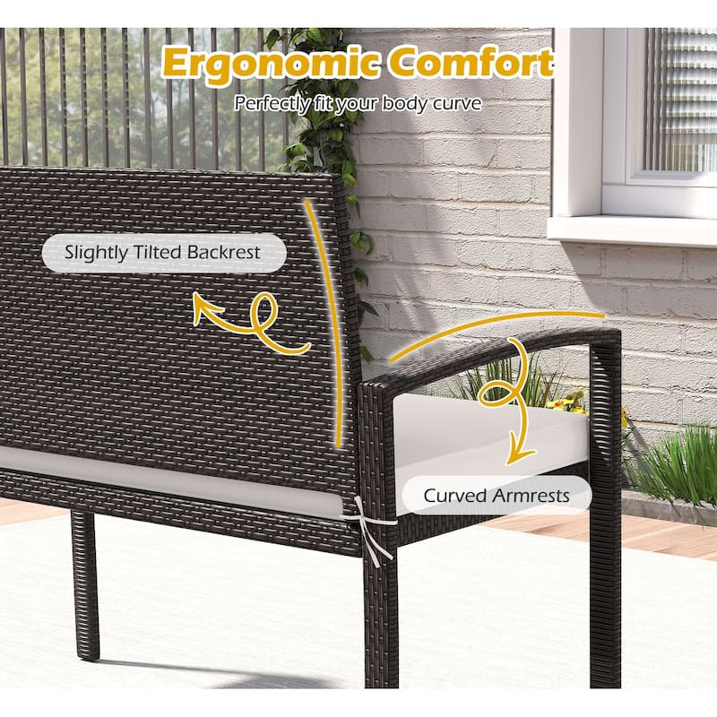 Gymax 2-Person Patio Loveseat w/ Removable Seat Cushion Metal Frame - Mix Brown + White