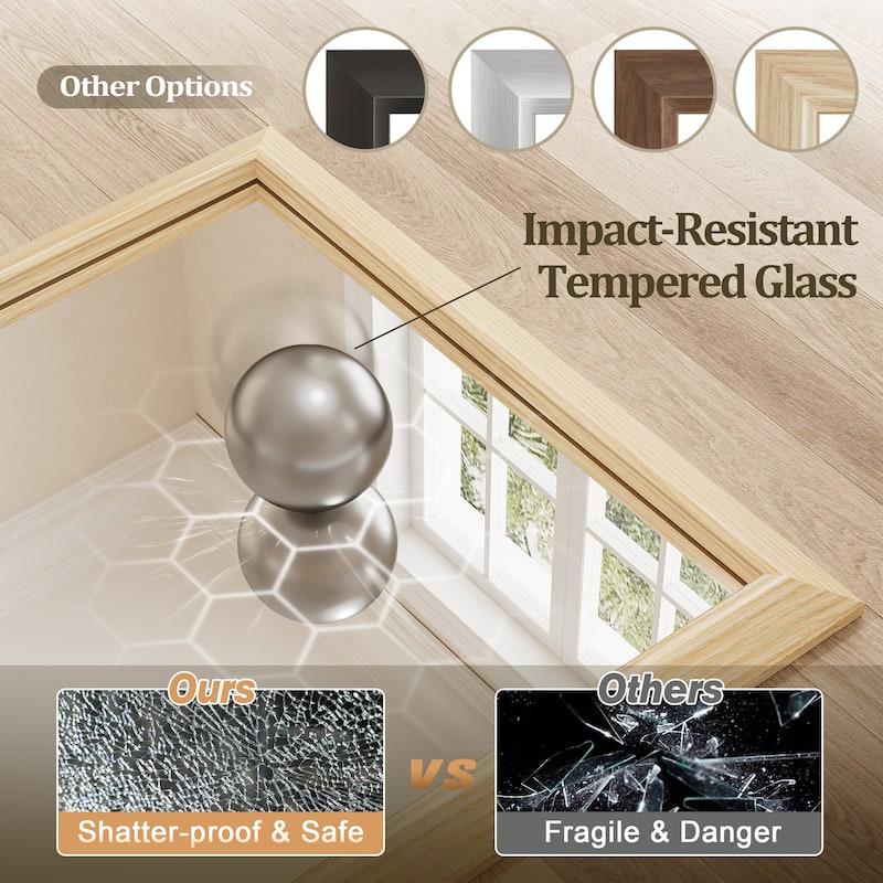 Beveled Metal Rectangle Framed Bathroom Vanity Tempered Glass Mirrors