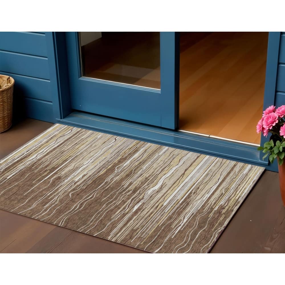 HomeRoots Striped Transitional Rectangle Outdoor Rug