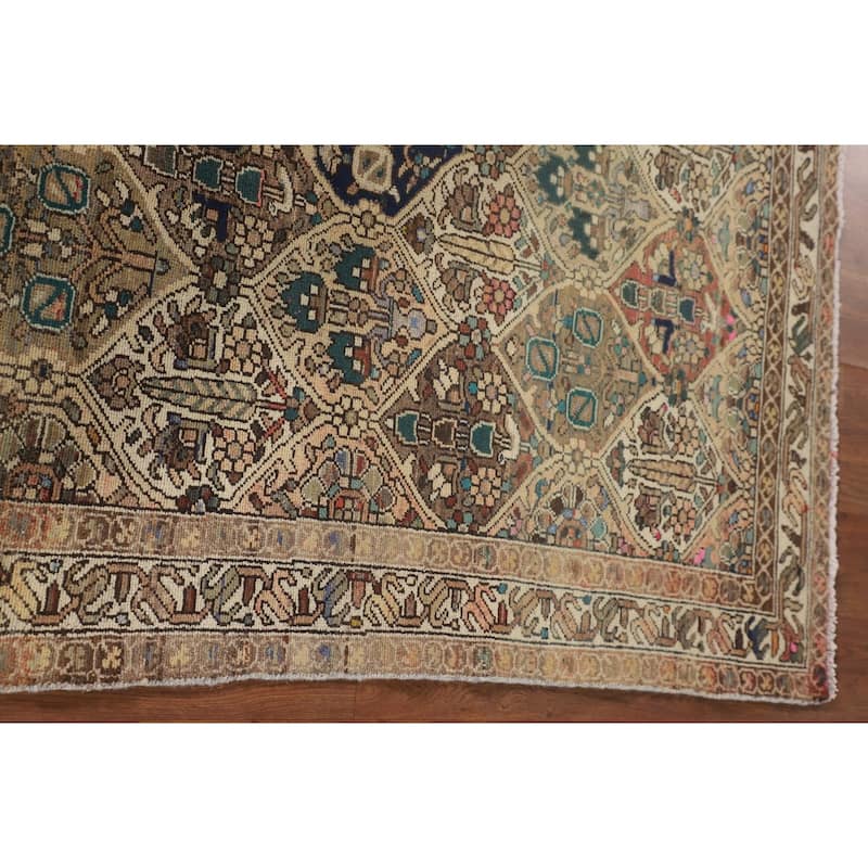 Garden Design Beige Bakhtiari Persian Vintage Rug Handmade Wool Carpet - 3'10"x 5'1"