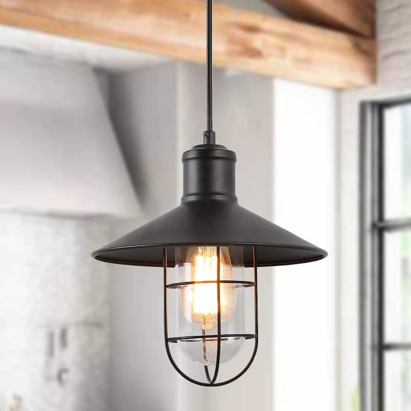 Modern Farmhouse Black 1-Light Pendant Cage Barn Light