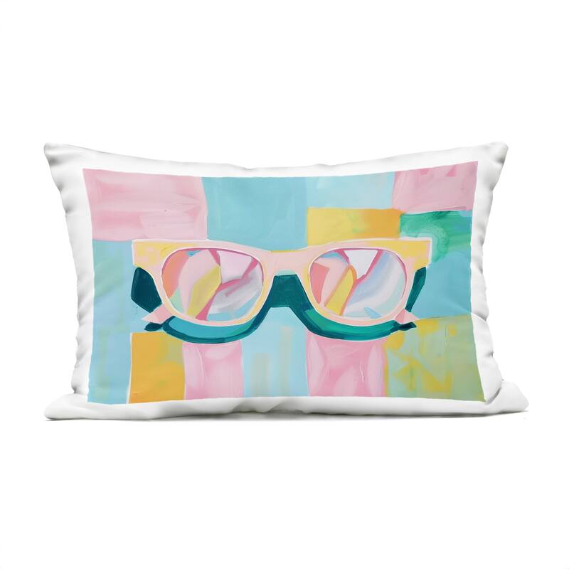 Stupell Blocked Pastels & Sunglasses Printed Outdoor Throw Pillow Design by Arlington Prints - Accent - Polyester - Blue - Single