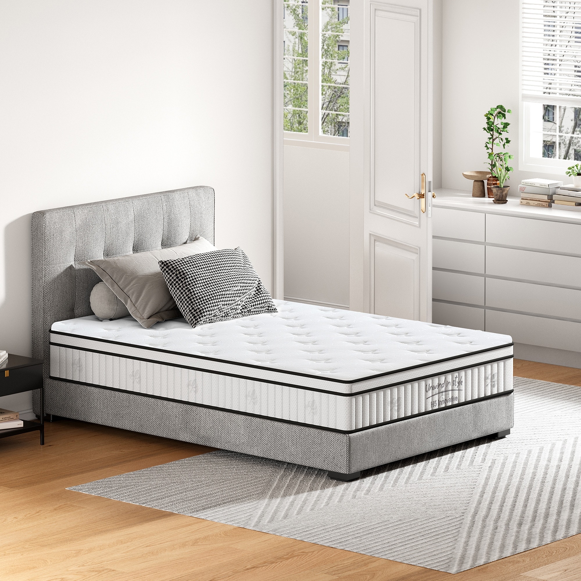 Full Size Mattress, 12 Inch Hybrid Mattress, Individually Pocketed Innerspring, Medium Firm