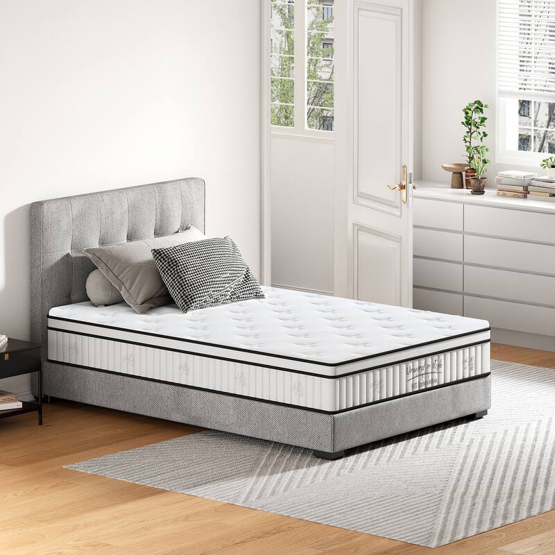 Twin Size Mattress,12 Inch Hybrid Mattress, Individually Pocketed Innerspring, Medium Firm
