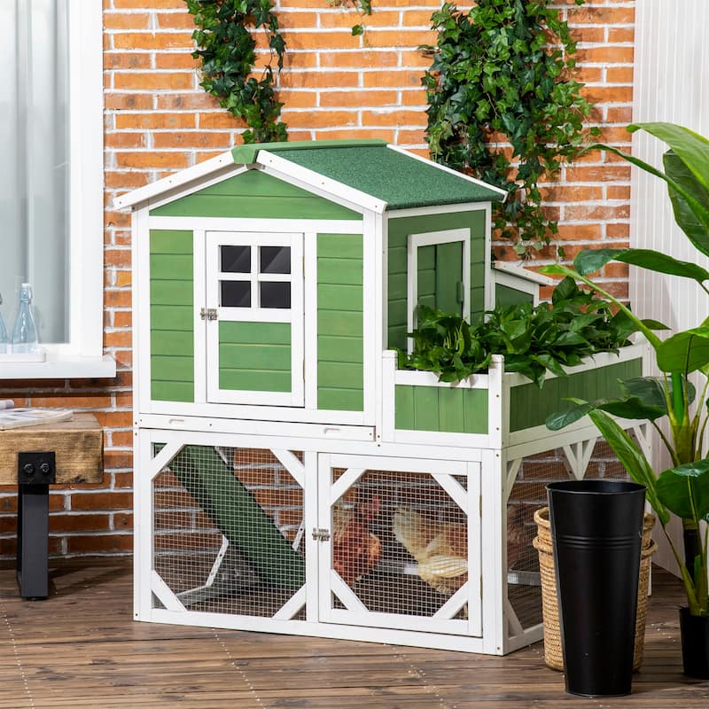 PawHut 49" Small Chicken Coop Hen House with Garden Space, Chicken House Outdoor Run Cage with Weather Protection