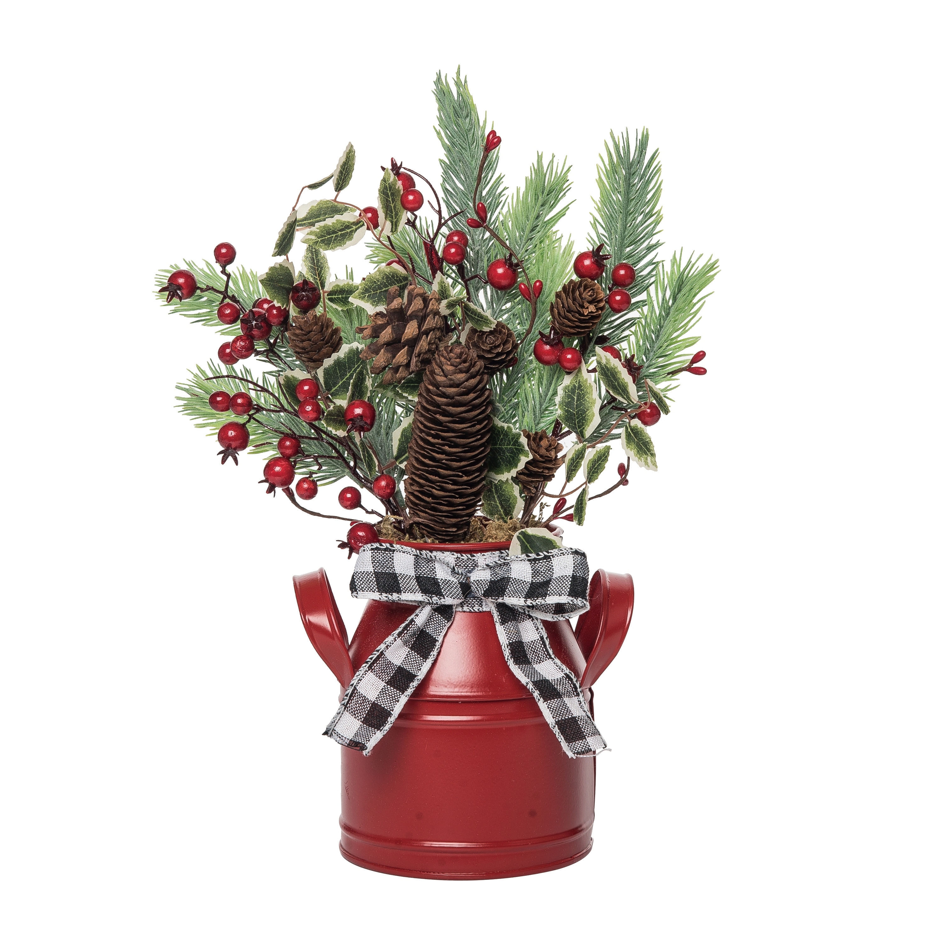 Transpac Metal 16 in. Multicolor Christmas Buffalo Plaid and Berry Arrangement