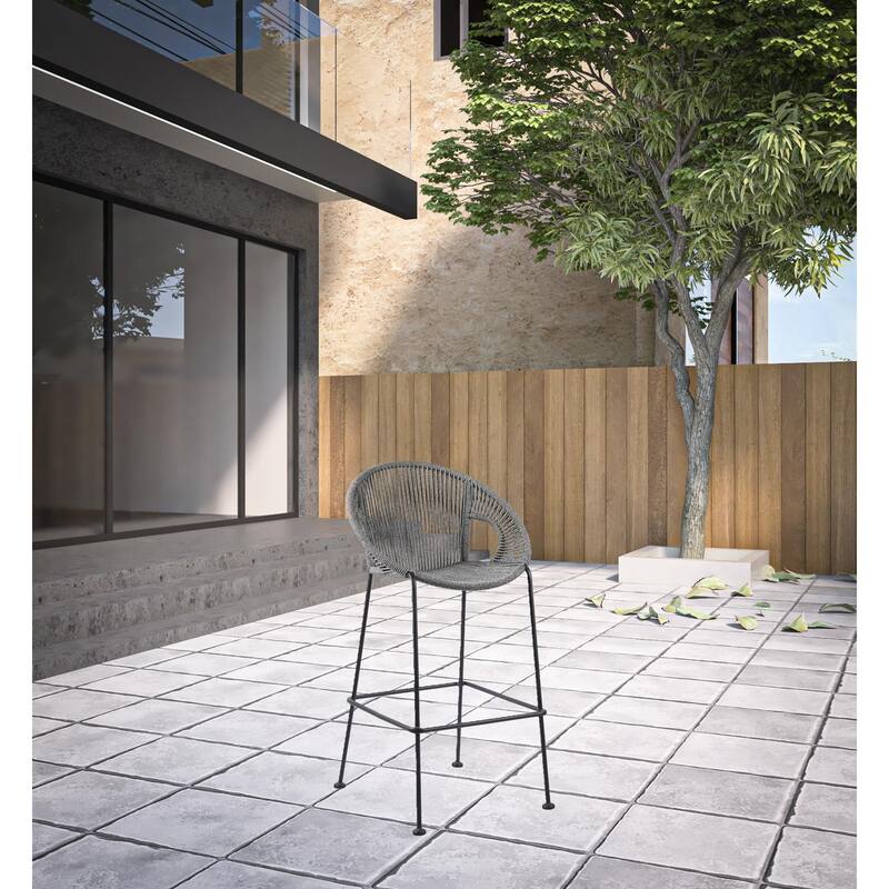 HomeRoots 40" Light Gray Metal Low back Outdoor Counter Height Bar chair with Footrest - Light Gray