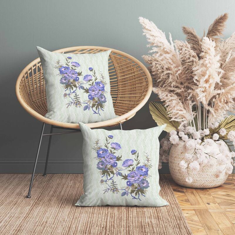 Rosemary Rosebuds Faux Suede Reversible Throw Pillow Blue and Green