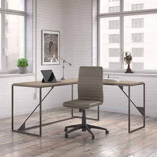 Bush Furniture Refinery L Shaped Desk with Ribbed Leather Office Chair (Rustic Gray)