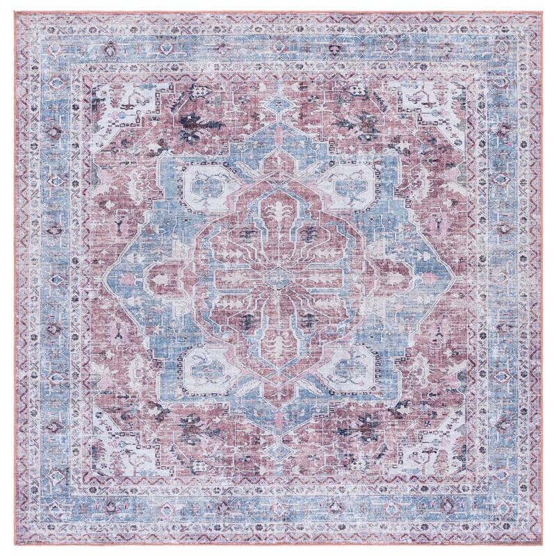 SAFAVIEH Vintage Heriz Ozoda Machine Washable Rug - Blue/Red - 6'7" Square