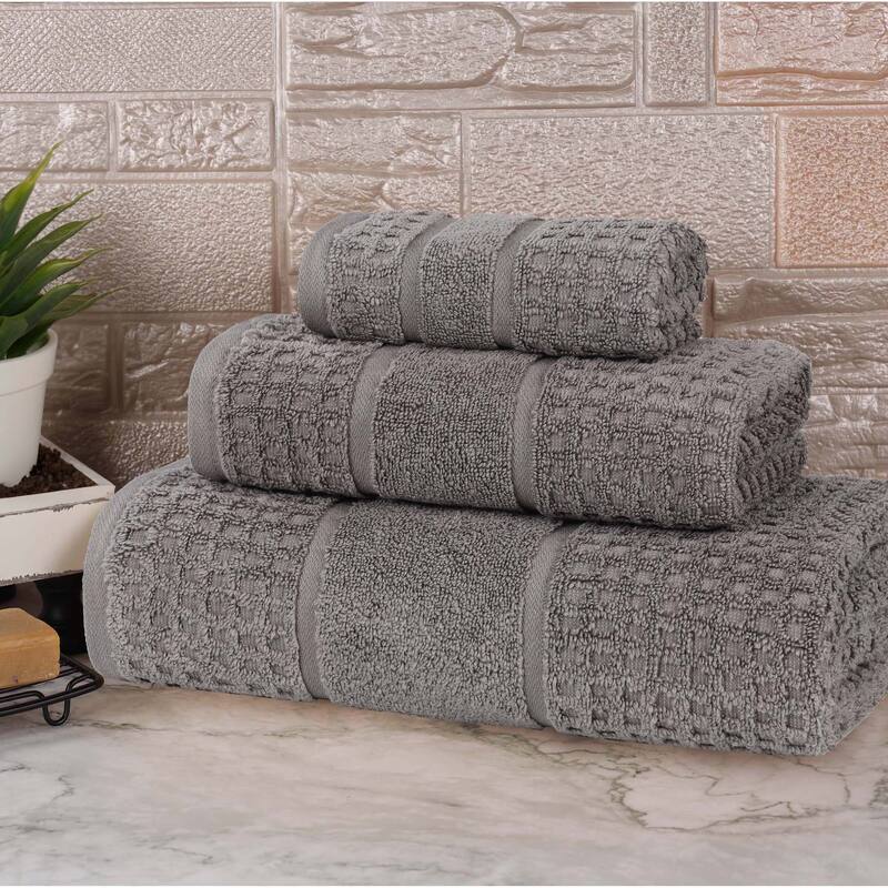 Superior Napa Zero Twist Cotton Waffle 3 Piece Bathroom Towel Set