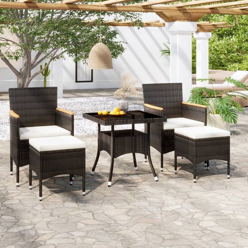 vidaXL Garden Dining Set Black, Cream White Poly Rattan Medium - 31.5 x 31.5 x 29.5