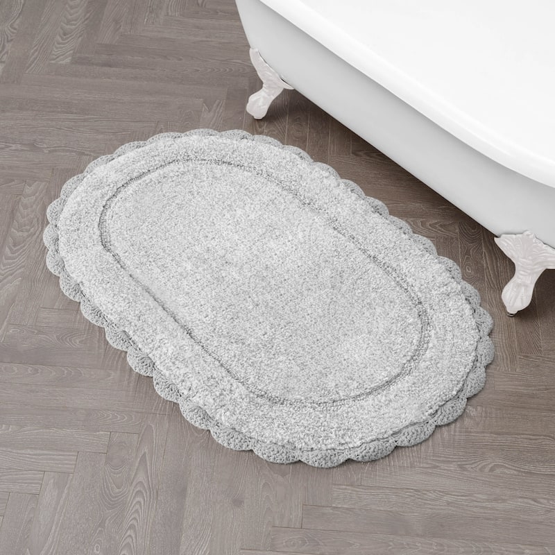 Laura Ashley Eloise Crochet Border Bath Mat - Glacier Grey - 21" x 34"