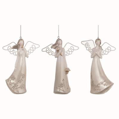 Transpac Resin Elegant Silver Angel Ornament Set of 3 Christmas Home Decorations