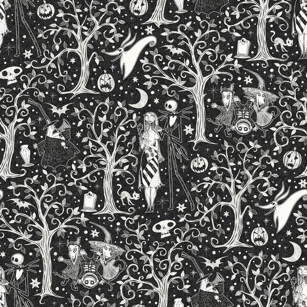 slide 2 of 9, Disney Tim Burton's The Nightmare Before Christmas Black Forest Peel and Stick Wallpaper by RoomMates