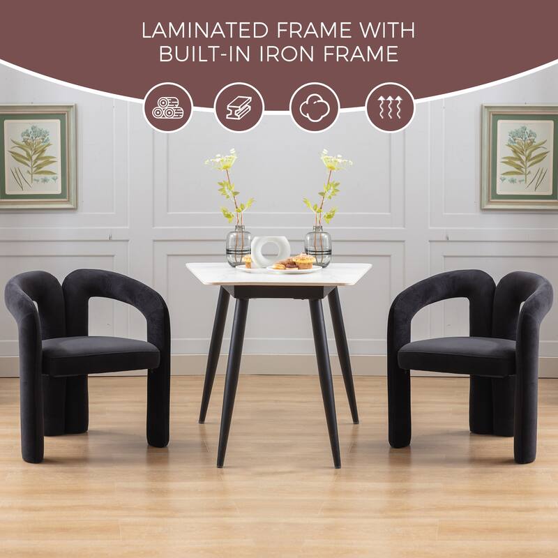 Set of 2 Black Velvet Fabric Upholstered Armchair Dining Chair Barrel Side Chairs Accent Chair for Living Room Bedroom Kitchen