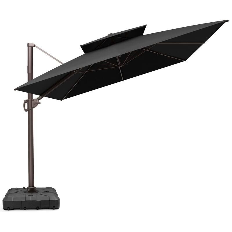 9 x 12 FT Outdoor Patio Double Top Rectangular Cantilever Umbrella with Wheel Base - Black