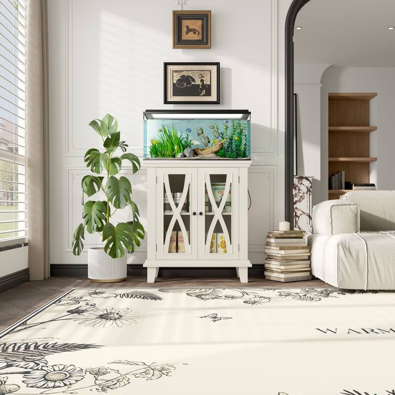 Farmhouse Aquarium Stand with Charging Station, 20 Gallon Tank Cabinet & Reptile Habitat Furniture