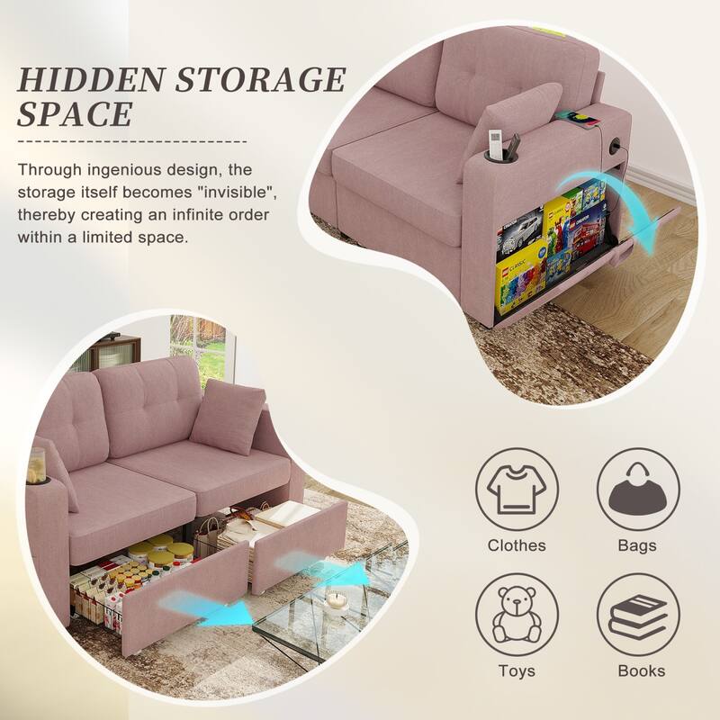 67.76" Chenille 3-Seater Sofa with USB Ports and Storage