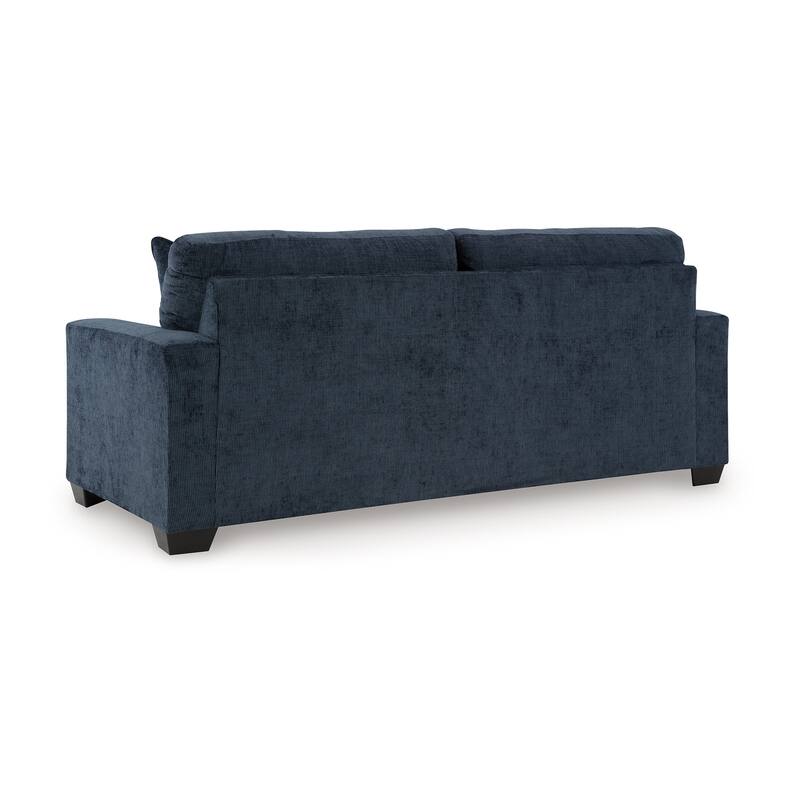 Avie Sofa, 2 Accent Pillows, 85 Inch, Black, Soft Navy Blue Polyester