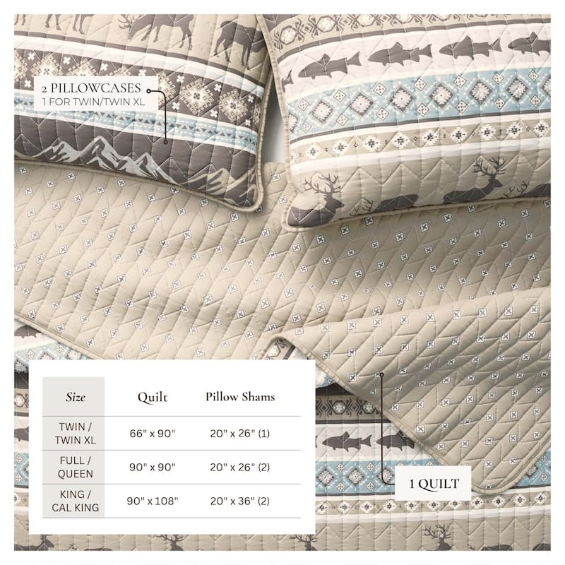 Linery & Co. Wildlife Stripe Microfiber Quilt Set With Shams