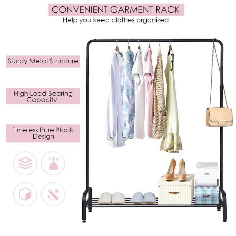 2 in 1 Space-Saving Metal Garment Rack Heavy Duty Clothes Stand Rack
