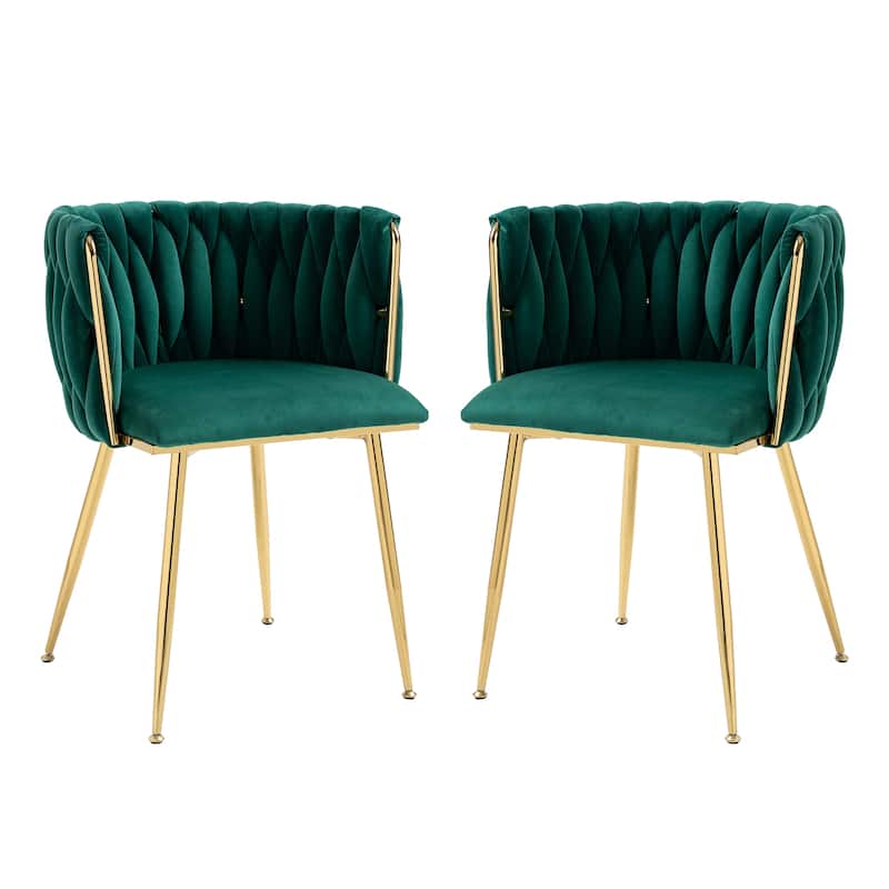 HOMEFUN Velvet Upholstered Tufted Side Dining Chair With Golden Legs（set of 2）