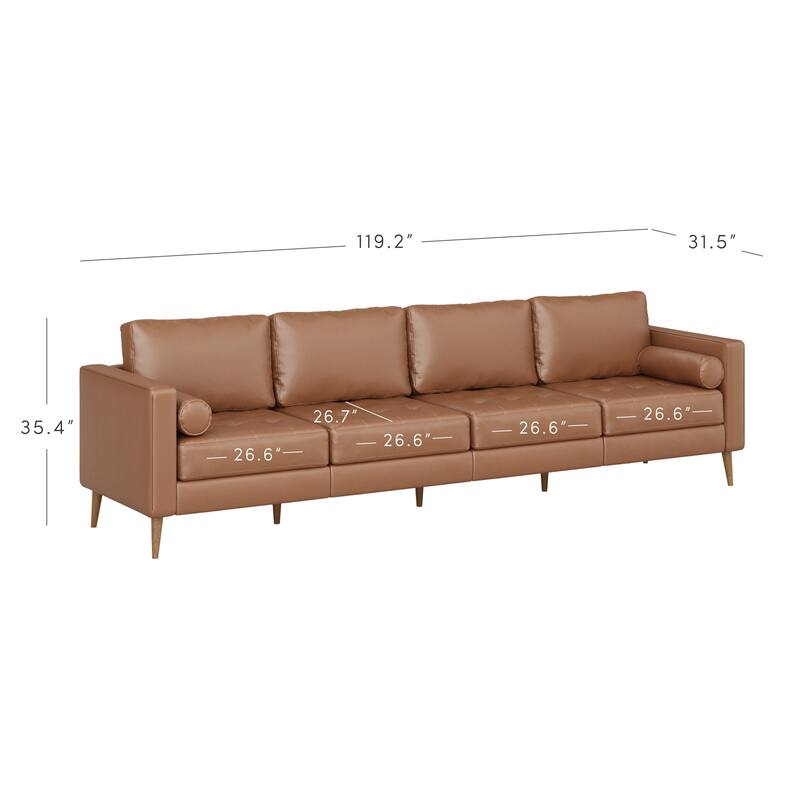 Breeze Mid Century Modern Sofa, Leather Couch with Tufted Cushion and Solid Wood Frame