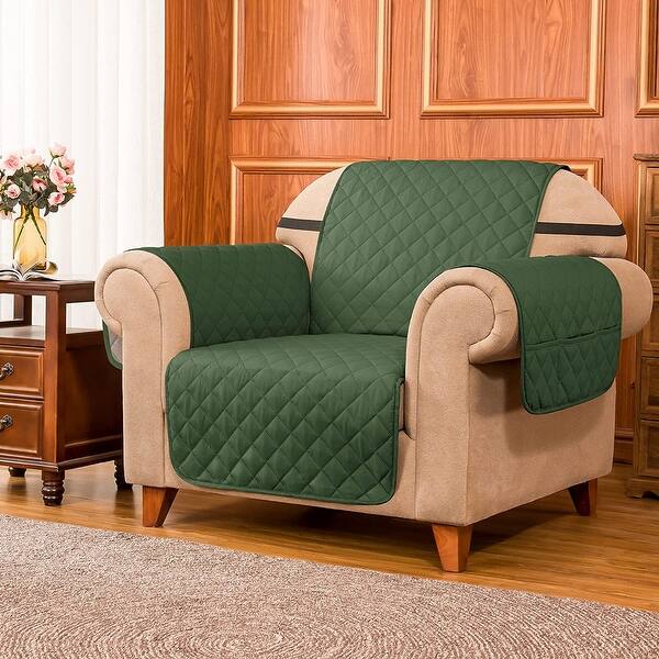 slide 2 of 36, Subrtex Armchair Reversible Couch Cover Quilted Slipcover Furniture Protector Dark Green