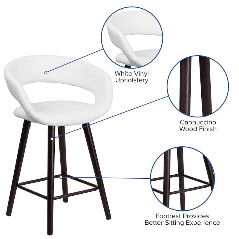 Contemporary Rounded Back Counter Height Stool with Wood Frame - 22"W x 19"D x 33.25"H