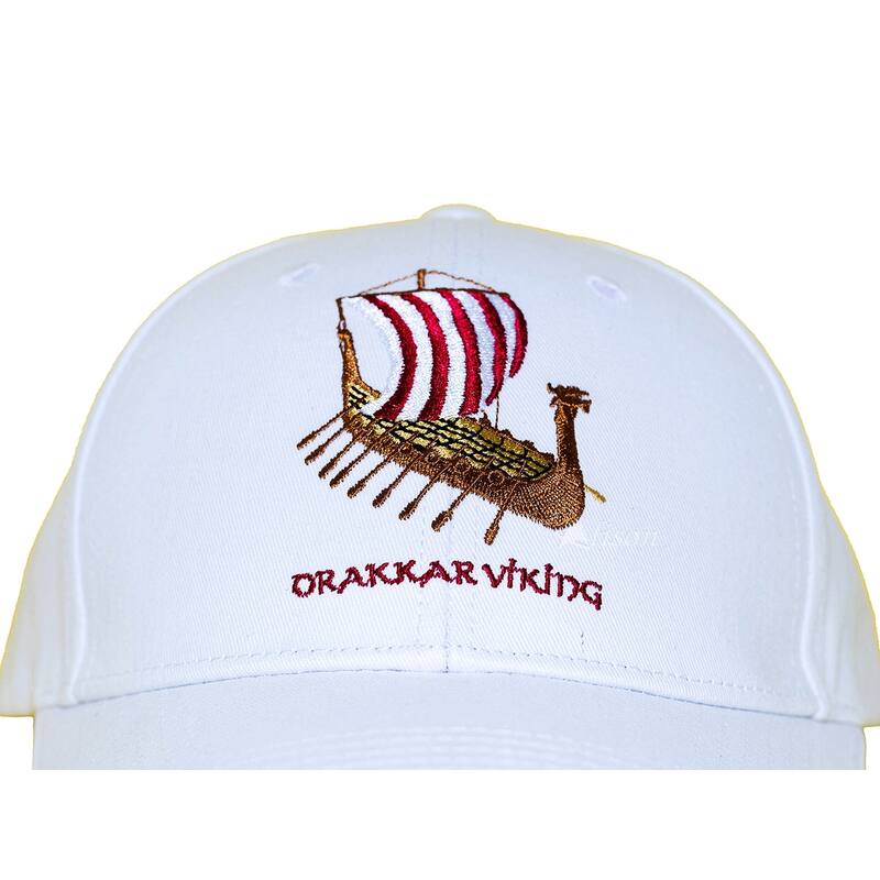 Drakkar Viking Embroidered Cap in White by Alison Nautical