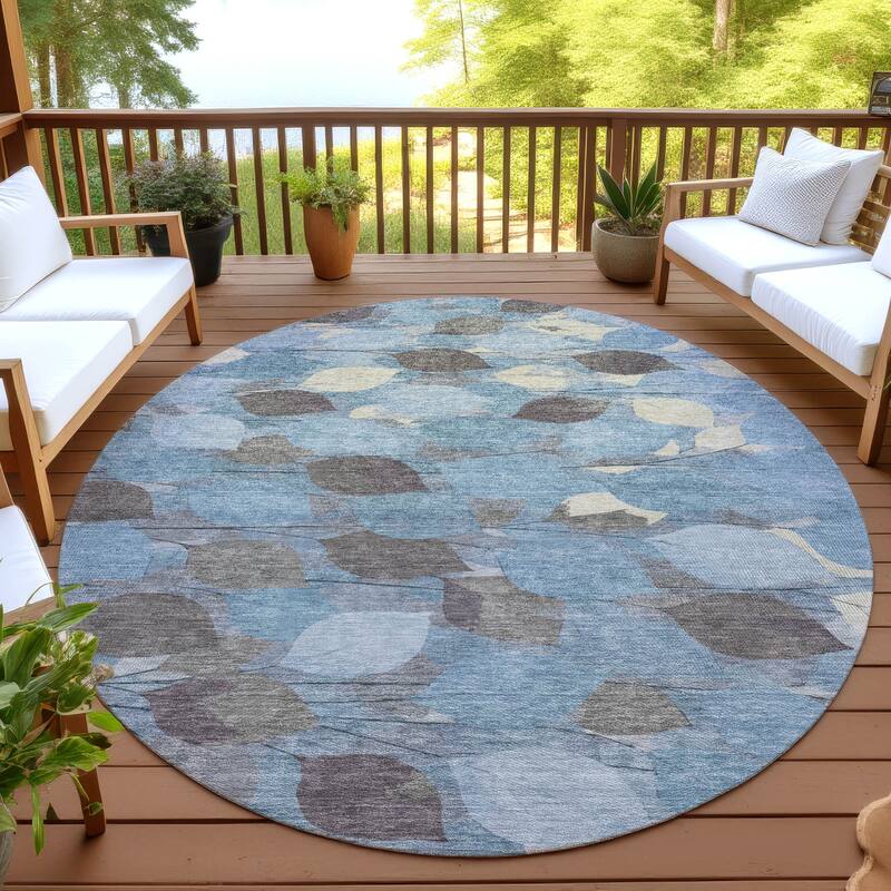 Machine Washable Indoor/ Outdoor Floral Mila Chantille Rug - Teal - 8' x 8'