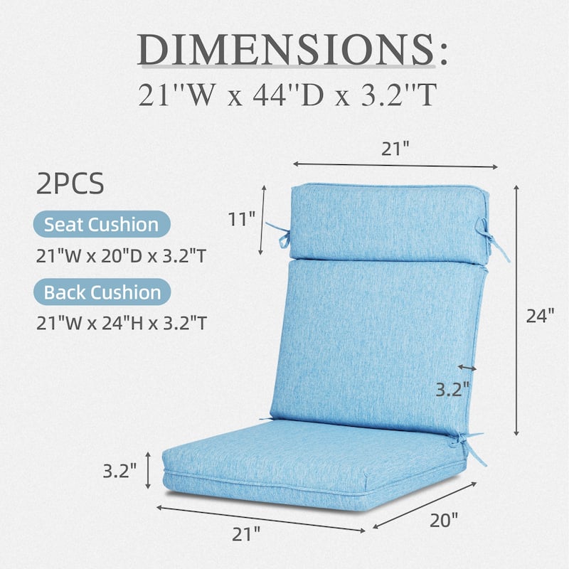 Aoodor Outdoor High Back Dining Chair Cushion Set, 44"x21"x3.2", Set of 2 - 44"x21"x3.2"