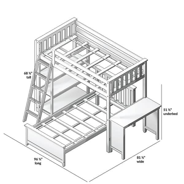 dimension image slide 2 of 3, Max and Lily L Shaped Twin over Twin Bunk Bed with Bookcase and Desk