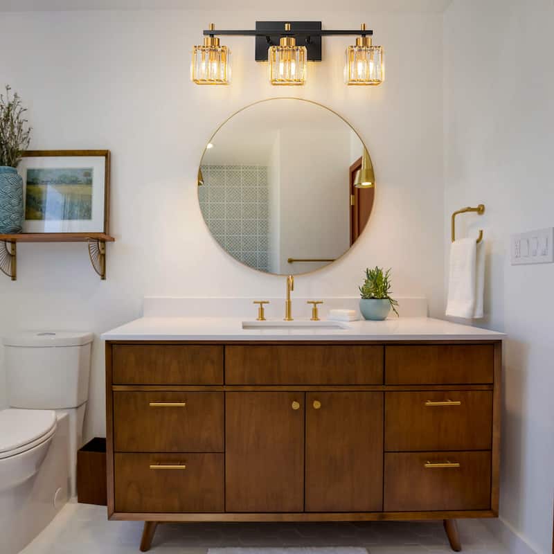 Modern Dimmable Glam Crystal Black Gold Bathroom Vanity Lights