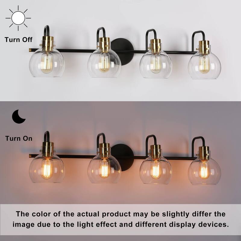 2/3/4-Light Black Gold Glass Bathroom Vanity Lights Modern Wall Light Fixture