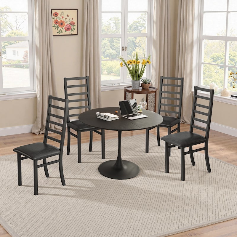 4 Piece Metal Kitchen Dining Chairs with Steel Legs, Cushions, Backrests, No Armrests for Dining Room Kitchen Living Room