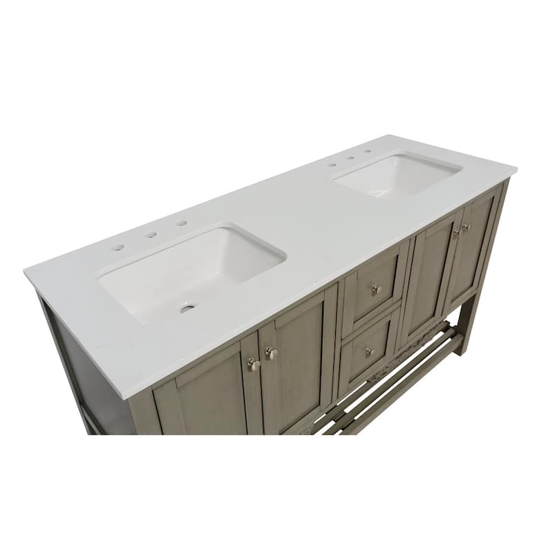 KitchenBathCollection Lakeshore 60" Double Bathroom Vanity with Engineered White Top