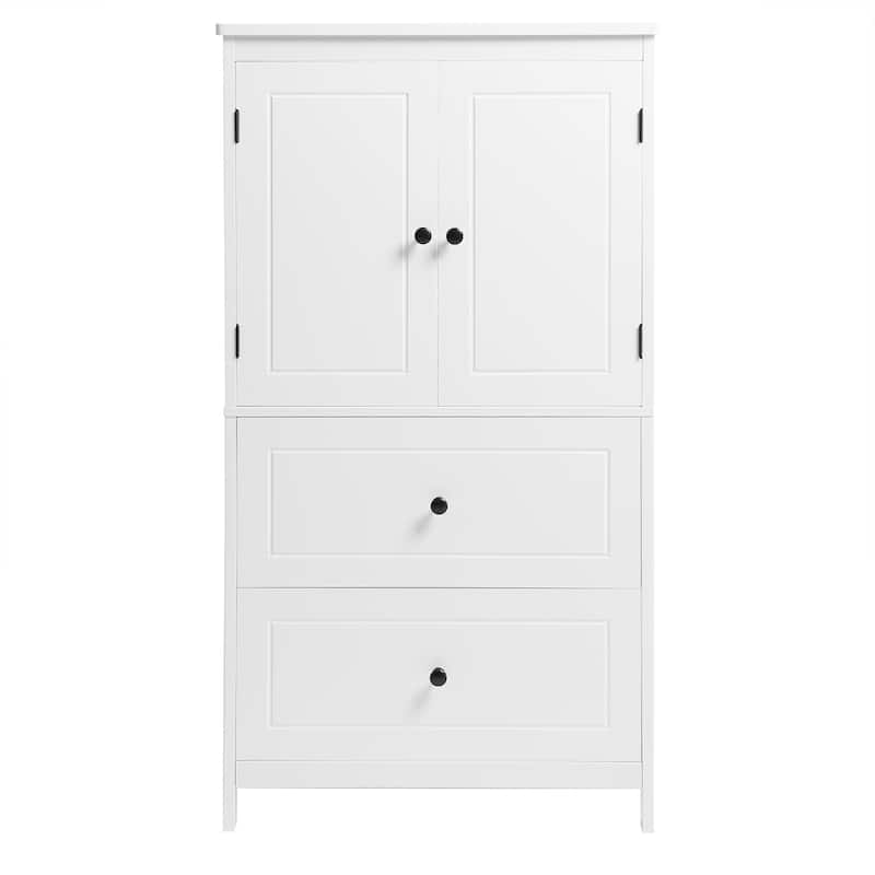 Freestanding Cabinet Floor Storage Cabinet with 2 Doors, Drawers and Adjustable Shelf for Bathroom Kitchen Office Living Room