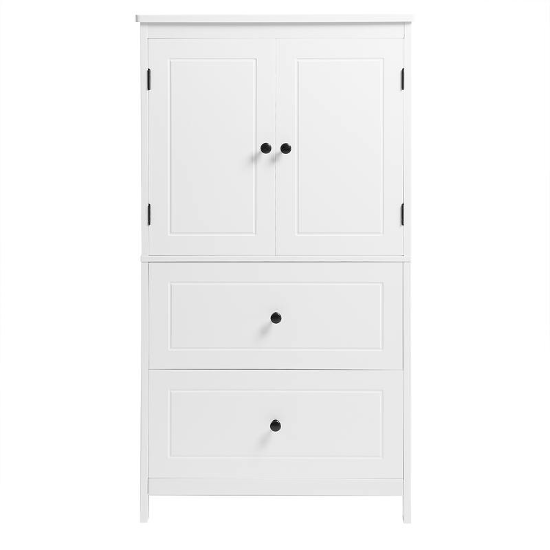 GDFStudio - Emery 43" Tall Bathroom Storage Cabinet with Adjustable Shelf and Dual Drawers, Modern MDF Organizer
