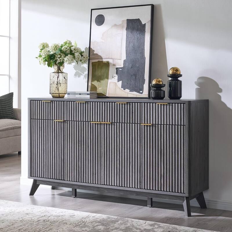 Modern Fluted Buffet Sideboard Cabinet, Buffet Table Coffee/Wine Bar