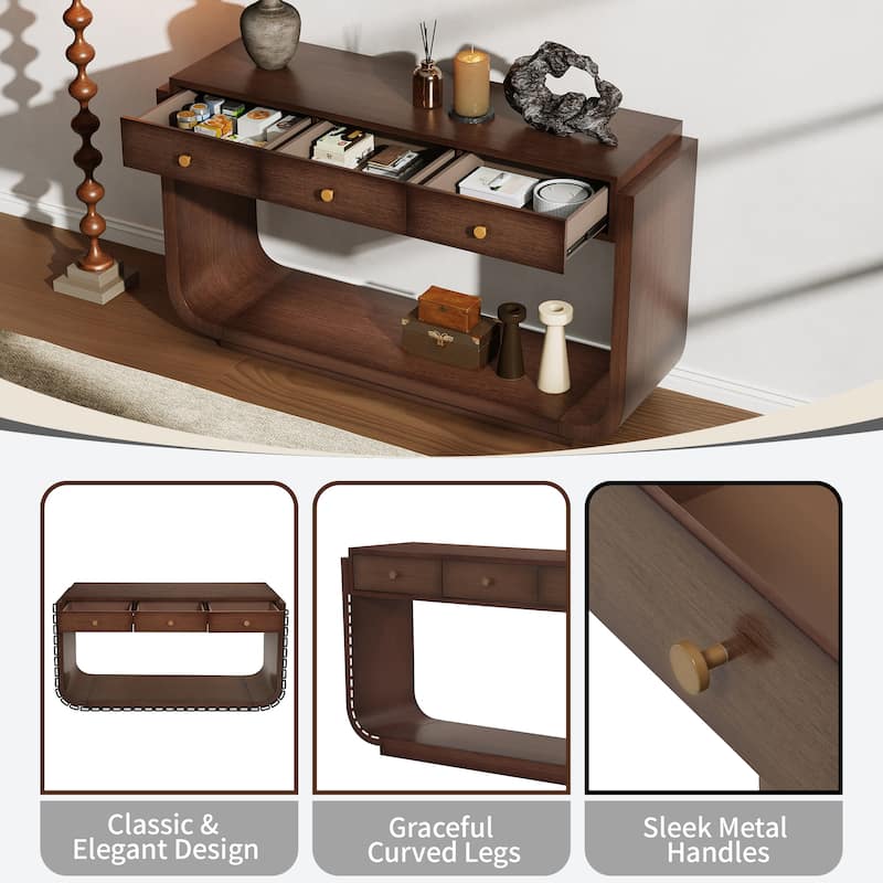 Christopher Knight Home - Alderwood Paulownia Veneer 3 Drawers Console Table with Curved Legs and Ample Storage