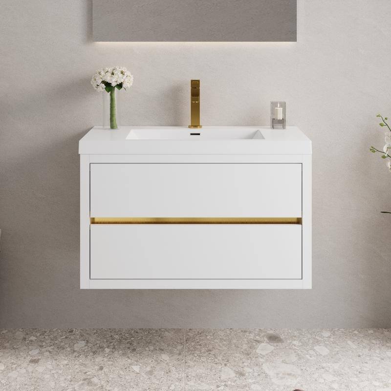 Abruzzo 36" Wall-Mount Bathroom Vanity with Stone Resin Top and Dual Soft-Close Drawers