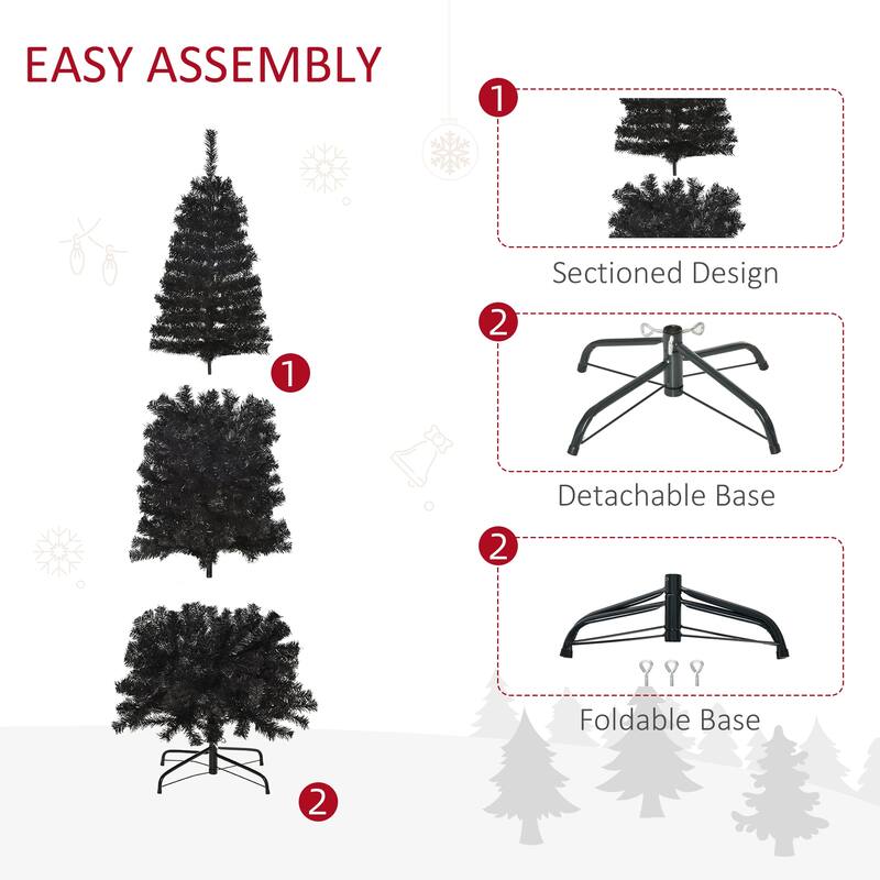 Realistic 7 ft Black Artificial Christmas Tree with 818 Tips and Pencil Shape for Small Rooms - 29.5" Dia. x 82.7" H